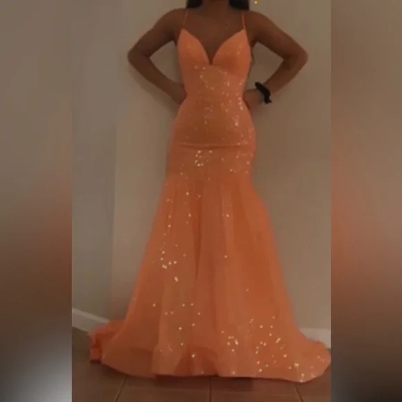 Dresses | Coral Prom Sequence Long Backless Mermaid Dress | Poshmark